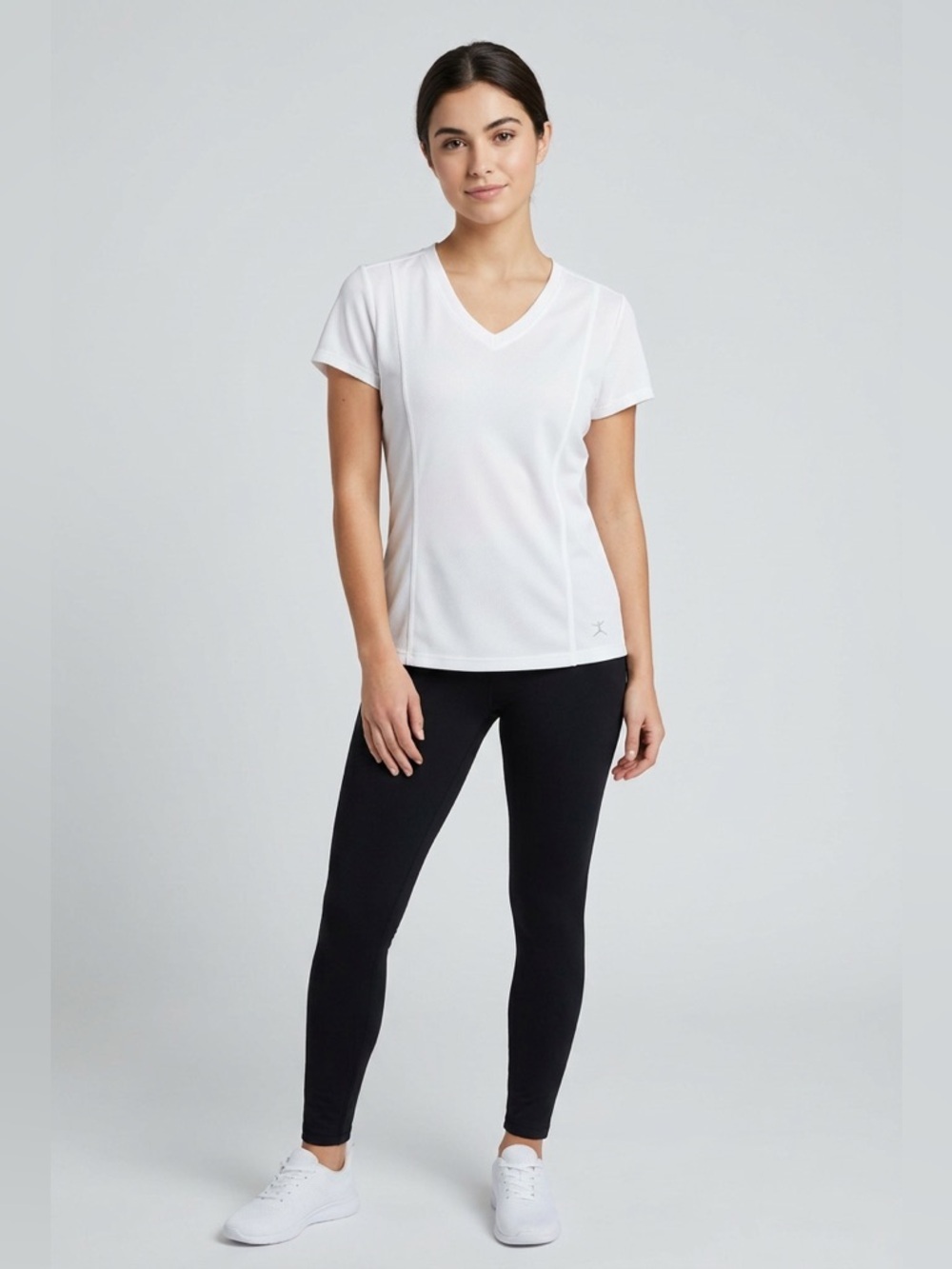 Danskin Women's White V-Neck Short Sleeve Top